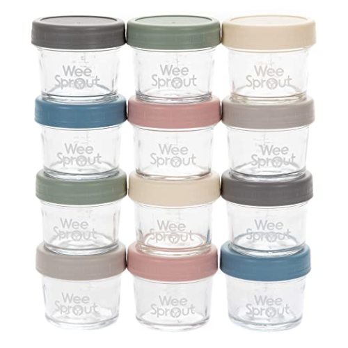 WeeSprout Glass Baby Food Storage Jars - 12 Set, 4 oz Baby Food Jars with Lids, Freezer Storage, Reusable Small Glass Baby Food Containers, Microwave & Dishwasher Friendly, for Infants & Babies - Matte Variety - 4 Ounce