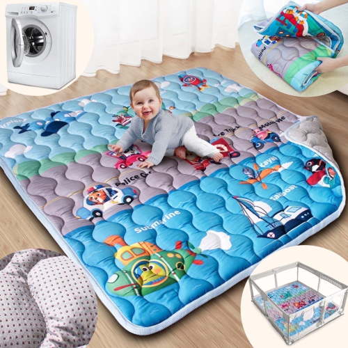 Beavtaens Baby Play Mat for Floor, Fits 50x50 Playpen, Super Soft, Non-Slip, for Ages 0-4 (Vehicles)