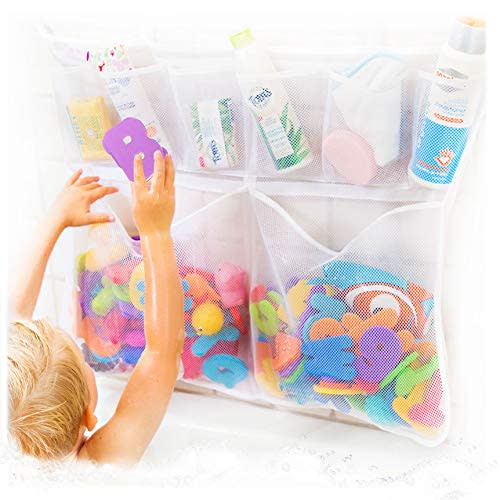 Tub Cubby Original Bath Toy Storage - Hanging Bath Toy Holder, with Suction & Adhesive Hooks, 30"x23" Mesh Net Shower Caddy for Kids Bathroom Decor, Bedroom Toy Organizer (Large Toys)