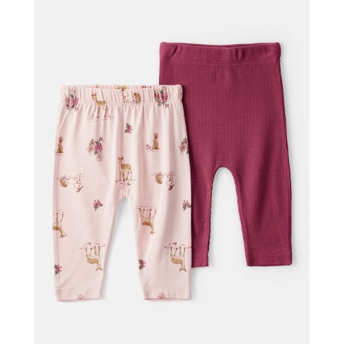 Baby Girl 2-Pack Deer & Floral Print PurelySoft Pull-On Pants - Burgundy/Pink - Carter's | Carter's