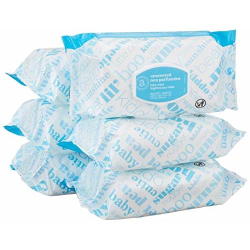 Amazon Elements Baby Wipes, Unscented, 480 Count, Flip-Top Packs