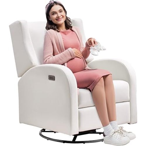 VEVOR Electronic Power Recliner and Swivel Glider, 250 lbs Weight Capacity Swivel Glider Recliner Chair with USB Port, Polyester Surface Swivel Rocker Recliner for Living Room, Bedroom, Off White
