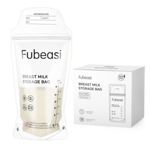 Breastmilk Storing Bags Temp-Sensing Discoloration Milk Storing Bags, Leak Proof Double Zipper Seal Self Standing Breastmilk Bags with 6 Ounce -120 Count