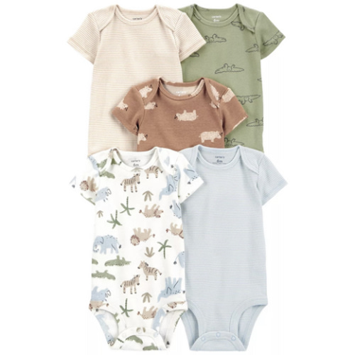 Carter’s 5 Piece Short Sleeve Wilderness Bodysuits - Newborn