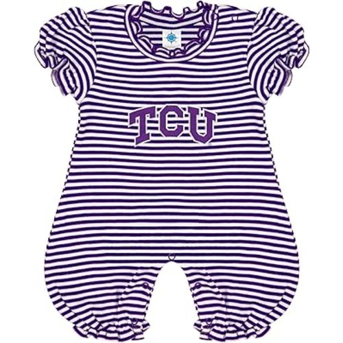 Creative Knitwear College Baby Striped Puff Sleeve Romper - Team Logo, Many Colors, for Girls (Newborn-12 Months)