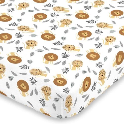 Lion Brown Grey and Yellow Fitted Super Soft Polyester Crib Sheet