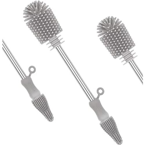 haakaa Cleaning Brush Silicone Bottle Brush Double-Ended Soft Silicone Bristles for Breast Pumps, Breast Milk Collectors, Baby Bottles, Teats, Breastmilk Storage Bags, Detachable - Grey, 1pk