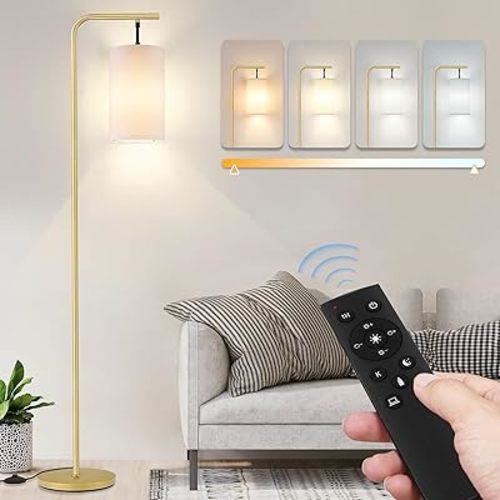 Floor Lamp for Living Room, 9W LED Bulb, Remote Custom Color Temperature & Brightness, Standing Lamps for Bedroom Office, Gold