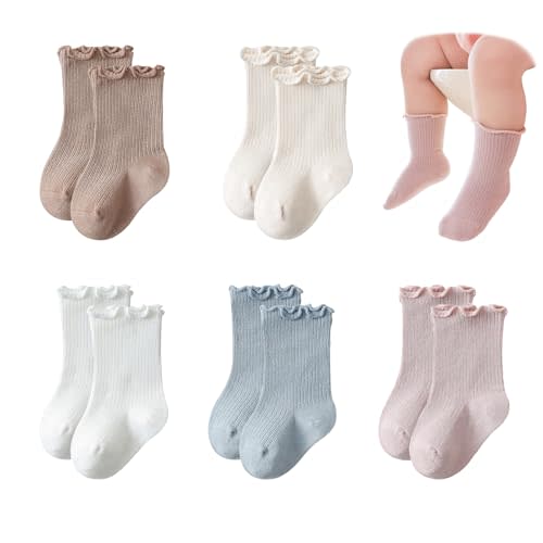 Baby Girls Socks Newborn Frilly Ruffle Cotton Infant Cute Princess Socks for Toddler Dress 5 Pairs