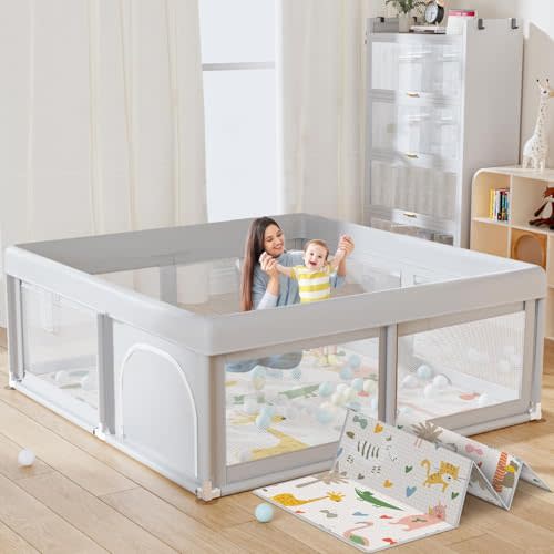 Hiaksedt Baby Playpen with Mat Small Playpen for Babies and Toddlers 50 x 50 inch Baby Fence Playards