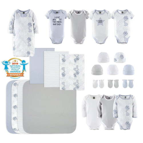 The Peanutshell Newborn Baby Layette Gift Set for Baby Boys or Girls, Shower Gift Essentials, Blue, Grey Celestial
