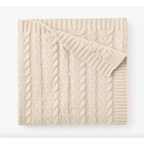 Wheat Horseshoe Cable Knit Baby Blanket – Elegant Baby