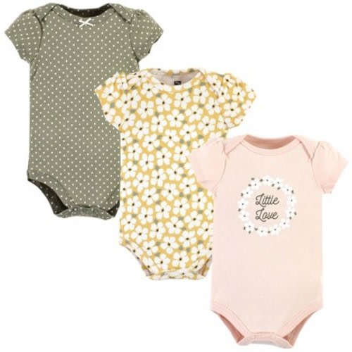 Hudson Baby Infant Girl Cotton Bodysuits, Sage Floral Wreath, Size: 6-9 months
