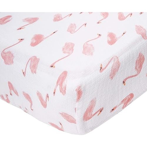 aden + anais Essentials Classic Crib Sheet, 100% Cotton Muslin, Super Soft, Breathable, Tailored Snug Fit, Briar Rose - Swans