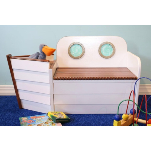 Boat Shaped Wooden Toy Box, Nautical Decor Chest, Toy Storage