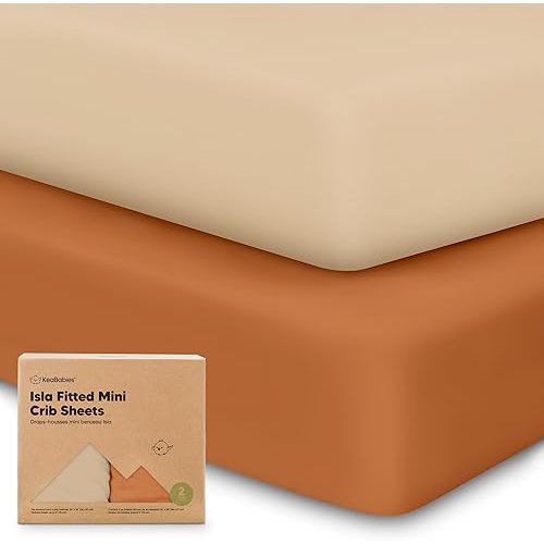 Pack and Play Sheets Fitted, 2-Pack Mini Crib Sheets - Pack N Play Sheets, Fitted Crib Sheet for Pack and Play Mattress, Playard Baby Crib Sheets, Crib Sheets Neutral for Boys, Girls (Rust)