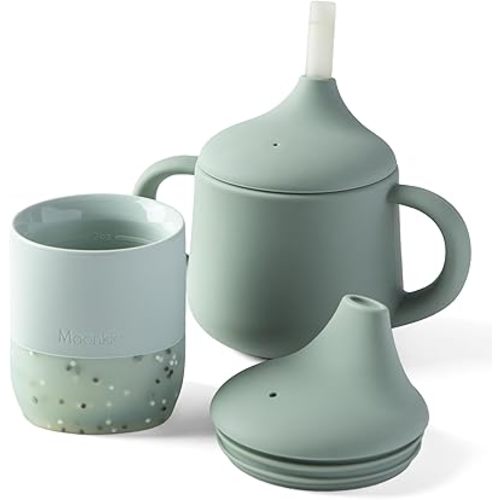 Moonkie Baby Training & Sippy Cup Set | 4 Months+ | Baby-Led Weaning Essential | Gift (Mint Cup Set, 2 Pack)