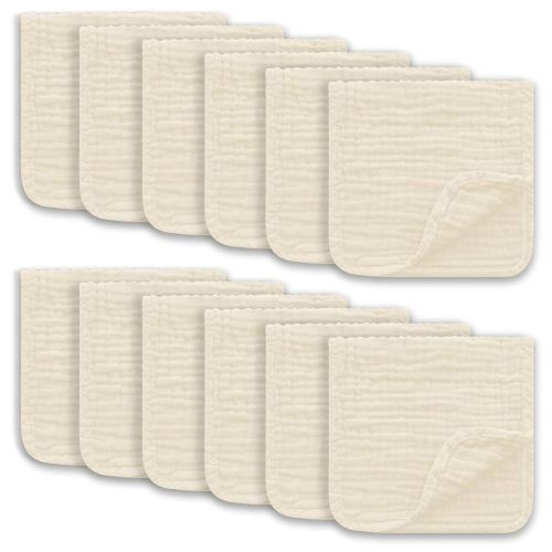 Muslin Burp Cloths Large 100% Cotton Hand Washcloths for Boys & Girls, Baby Essentials Extra Absorbent and Soft Burping Rags for Newborn Registry (Ivory, 12-Pack, 20" X10")