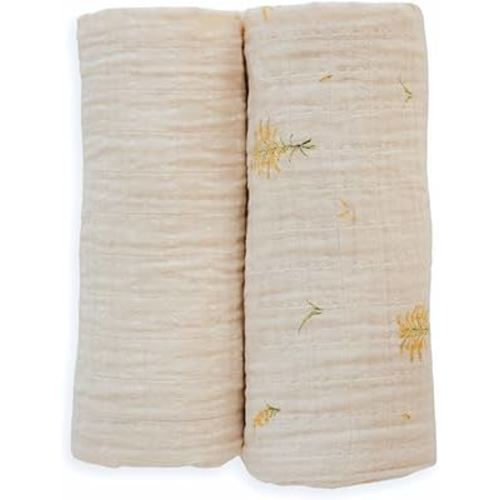 2 Pack, 100% Organic Cotton Muslin Swaddle Blankets, for Baby Girls and Boys, Newborn Receiving Blanket, 47x47, Goldenrod & Ivory Solid Color,.