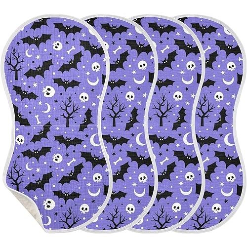 Muslin Burp Cloths for Baby Boys and Girls - 4-Pack Ultra Absorbent Halloween Bats Muslin Washcloths, Newborn Towel, Milk Spit Up Rags, Burp Cloth Bib for Unisex, 22 x 11 Inch