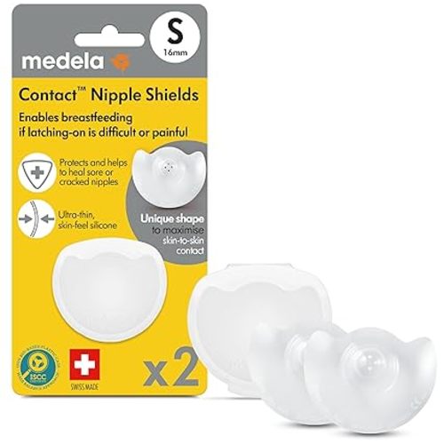 Medela Contact Nipple Shield for Breastfeeding, 24mm Medium Nippleshield, For Latch Difficulties or Flat or Inverted Nipples, 2 Count with Carrying Case, Made Without BPA (Packaging May Vary) - Shields with Case - 24mm (Large)