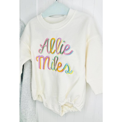 Embroidered Baby Girl Rainbow Name Sweatshirt Bubble