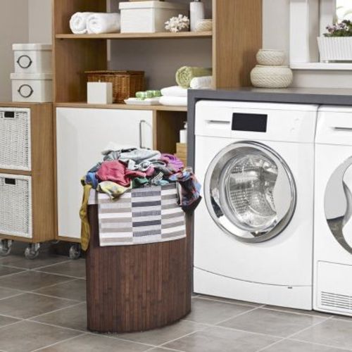 Costway Corner Bamboo Hamper Laundry Basket Washing Cloth Bin Storage Bag Lid Brown