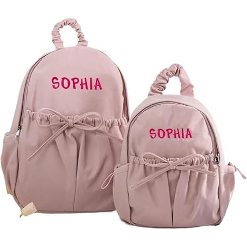 Custom Cute Toddler Backpack with Bow Personalized Ballet Dance Backpack With Name for Dance Class Gifts For Girls (Pink,32 * 16 * 32CM)