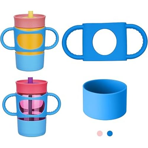 NiHome Silicone Double Handle & Boot Fit for Owala Kids’ Tumbler Zak Kelso Tumbler 12oz 15oz, Easy to Install for Toddlers to Grip & Train, Shock-Absorbing Bottom Sleeve Drop Protection (Blue)