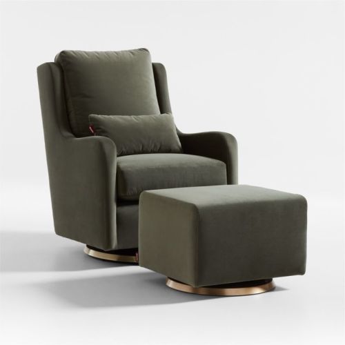 Milo Green Nursery Swivel Glider Chair and Ottoman with Gold Bases