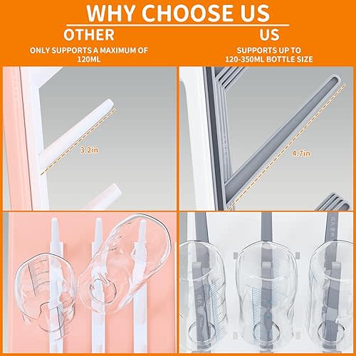 SuoXing Vertical Baby Bottle Drying Rack,Space Saving Countertop Baby Drying Rack for Bottles,Large Baby Bottle Station Stand,Bottle Rack Dryer for Brushes,Pacifiers,Baby Accessories Organizer,Grey