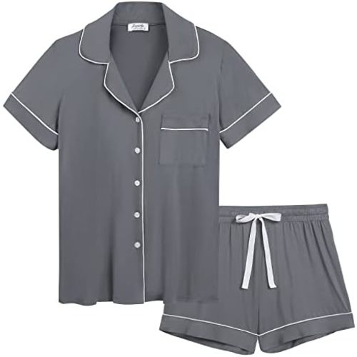 Joyaria Womens Cooling Bambo Viscose Pajamas Short Sleeve Button Down Pj Shorts Set Ultra Soft Summer Sleepwear-Small-XXL