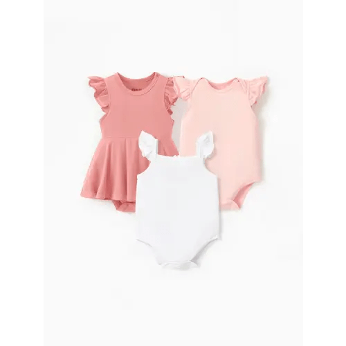 Bamboo Baby Girl 3-Piece Solid Color Rompers Set Only $29.99 PatPat US Mobile