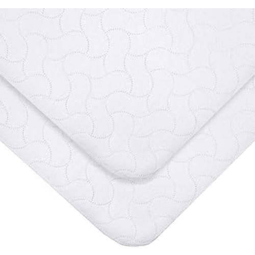 American Baby Company 2 Pack Waterproof Flat Reusable Bassinet Mattress Pad Protector, Embossed Quilt-Like Bassinet Protective Mattress Pad Cover for Babies, Adults and Pets, White, 15" x 33"