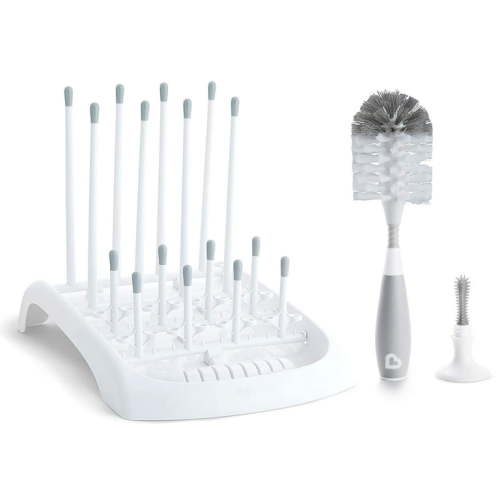 Munchkin® Baby Bottle and Sippy Cup Cleaning Set, Includes Fold™ Drying Rack and Bristle™ Bottle Brush, Gray