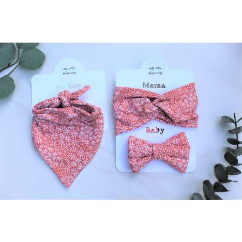 Matching Child+Mom+Dog | Bow + Dog Bandana + Knotted Headband 4 Mom| Bow=Nylon Headband OR Alligator Clip OR 2 Piggies| Bow fits Baby-Child