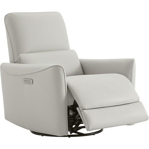 CHITA Power Recliner Chair Swivel Glider, FSC Certified Upholstered Faux Leather Living Room Nursery Reclining Sofa Chair with Lumbar Support, Cream