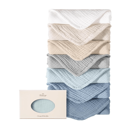 Konssy Muslin Baby Burp Cloths Sets for Unisex- 7 Pack Soft 100% Cotton Burping Clothes for Newborn，Baby Girls and Boys