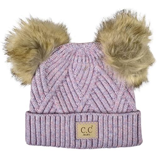 C.C Kids' Babies' Soft Stretch Cable Knit Faux Fur Pom Pom Beanie Hat