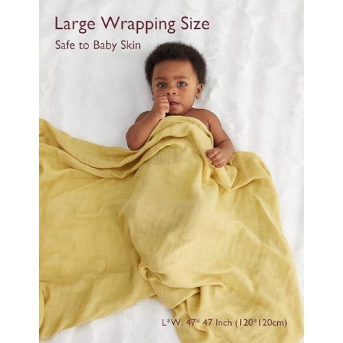 Momcozy Muslin Swaddle Blankets, Ultra Soft Neutral Swaddle Blanket, Breathable Large 47'' x 47'' Baby Infant Newborn Boys Girls Swaddling Receiving Blanket Wraps, Retro Red Brown