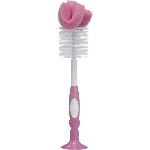 Dr. Brown's Reusable Sponge Baby Bottle Cleaning Brush with Suction Cup Stand, Scrubber and Nipple Cleaner, Pink 1-Pack