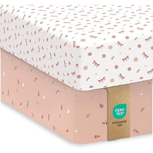 Sweety Fox 2-Pack Crib Sheets - Soft Jersey Cotton Fitted Sheets for Boys and Girls, Mini Crib Sheets, Toddler Bed Sheets (Dragonfly)