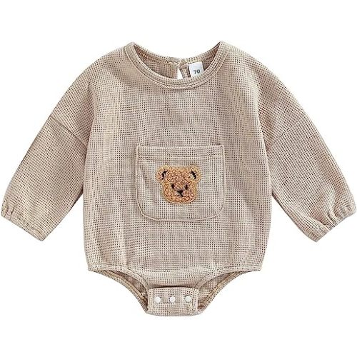 Douhoow Cute Baby Sweatshirt Romper Waffle Knit Baby Clothes Infant Girl Boy Fall Winter Outfits