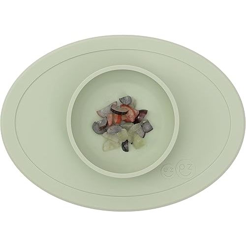 ezpz Tiny Bowl (Sage) - Silicone Suction Placemat + Bowl for Infants - 6 months+ - Baby Led Weaning Supplies - Fits All Highchair Trays