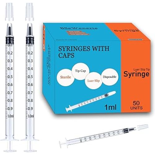 1ml Syringes with Caps Oral Dispenser Individually Sterile Warpped (1ml, Count, 50)
