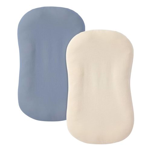 Muslin Baby Lounger Cover 2 Pack, 100% Cotton Infant Lounger Cover, Soft & Breathable Replacement Slipcover, Compatible with Snuggle Me Newborn Lounger (Tradewinds,Cream)