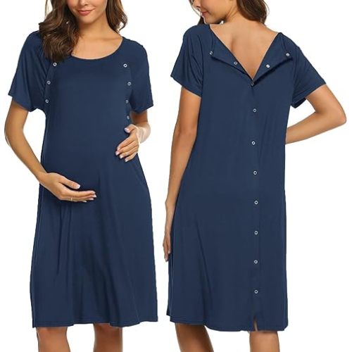 Ekouaer Women’s Nursing/Delivery/Labor/Hospital Nightdress Short Sleeve Maternity Nightgown with Button S-XXL
