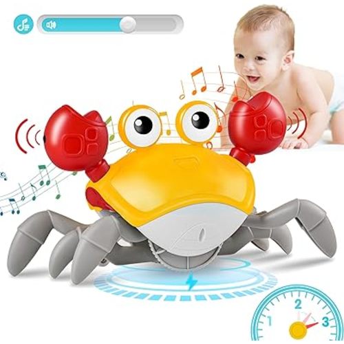 Crawling Crab Baby Toys with Music&Speed Control, Tummy Time Toys for 3 4 5 6 7 8 9 10 11 Boy Girl, Dancing Walking Crawly Crab for Babies Toddler Infant 6-12 12-18 Months Kid 1-3, 1st Birthday Gifts