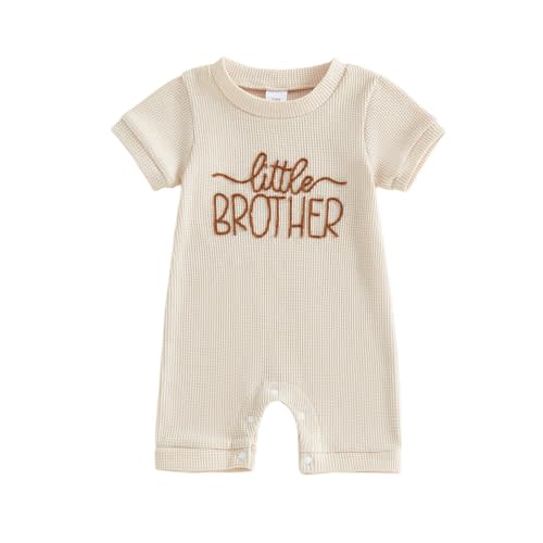 allshope Newborn Baby Boy Summer Outfit Romper Little Brother Lil Bro Embroidery Jumpsuit Cute Infant Waffle Clothes