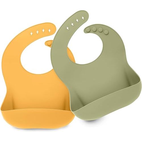 KeaBabies 2-Pack Silicone Bibs For Babies, Silicone Baby Bibs for Eating, Food-Grade Pure Silicone Bib, Toddler Bibs, Waterproof Bibs, Feeding Bibs, Silicon Bibs for Toddlers, Boys, Girls (Harvest)